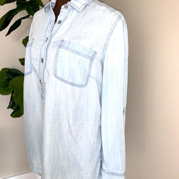 Talbots women’s petites PL 100% tencel lyocell light denim popover shirt LP - Picture 5 of 10